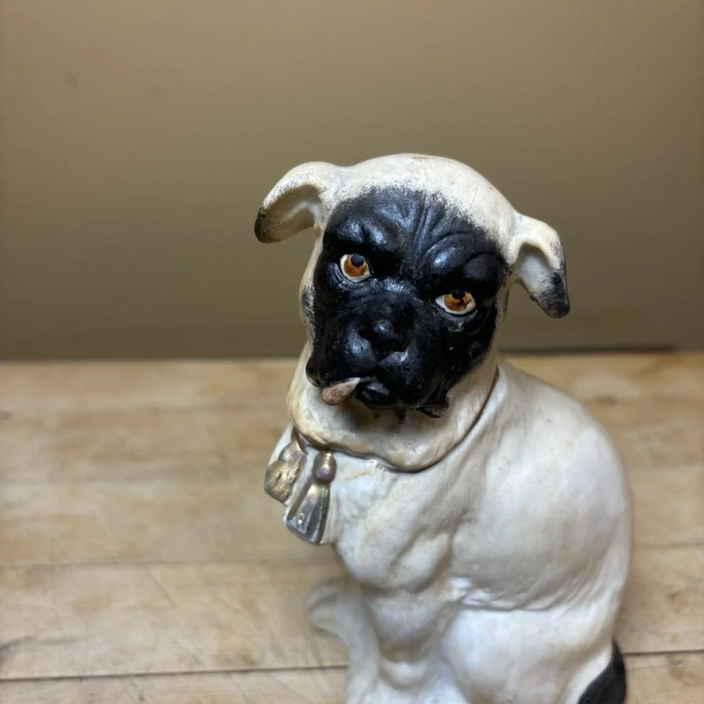 Antique 19th century Victorian bisque ‎  Pug figurine Tongue Out Black Face